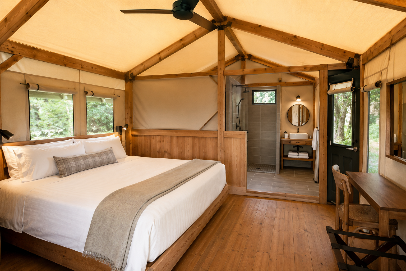 Canvas Cottage interior with hospitality setup