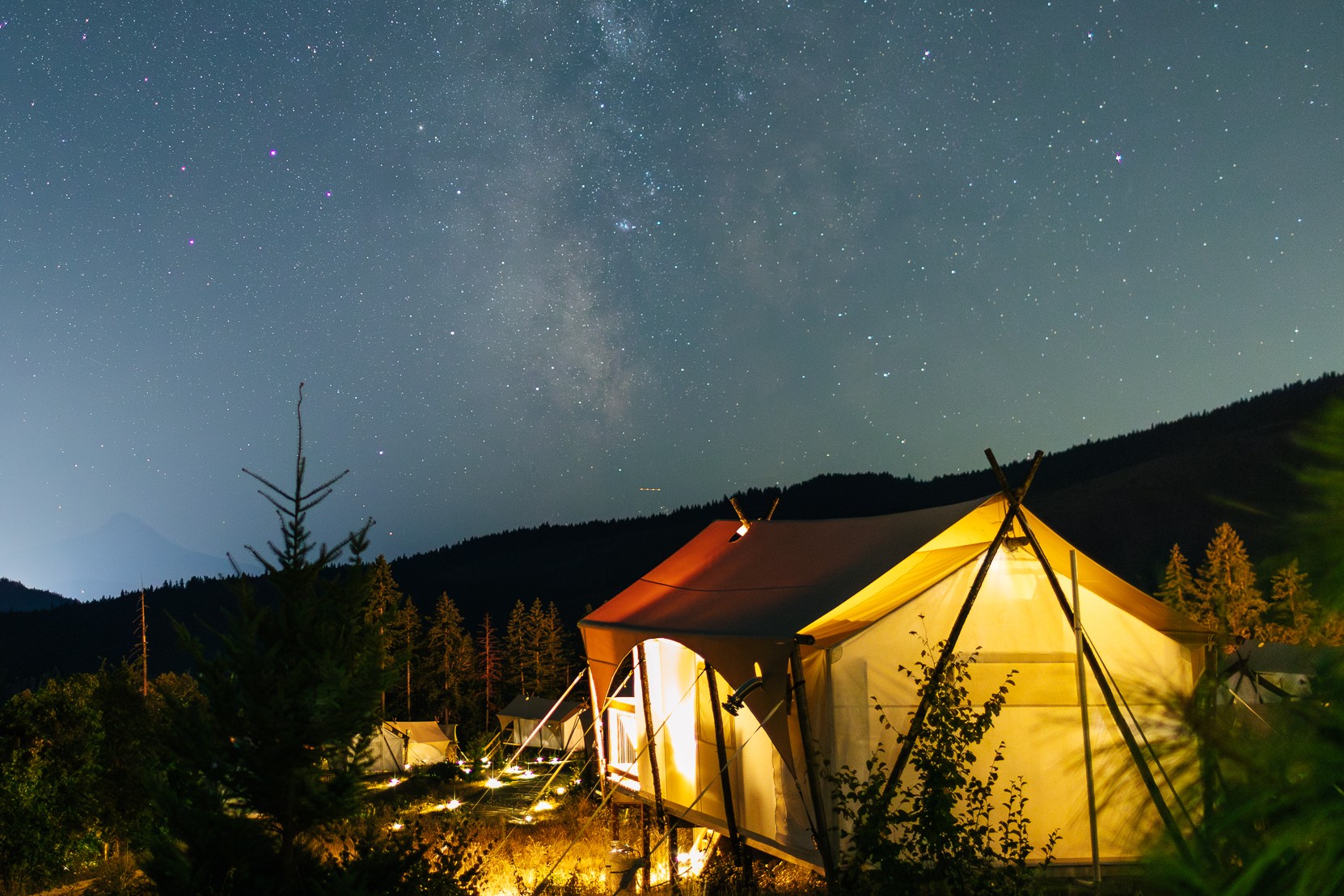 Westgate River Ranch glamping at night